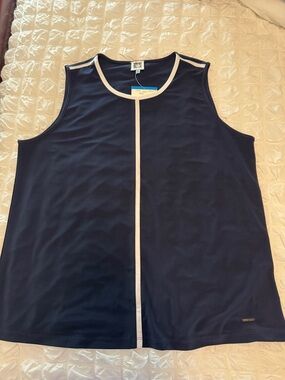 Anne Klein Navy Blue Sleeveless Top with Cream Trim